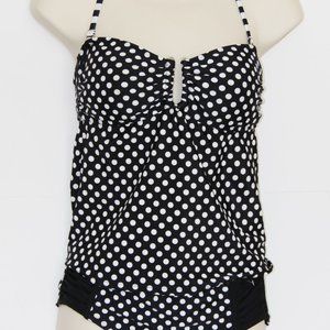 SMALL Swimsuit Set Tankini Bikini 2-piece Polka Dot Retro Vintage Black White